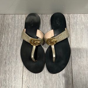Metallic Gold Gucci Marmont Thong Sandals